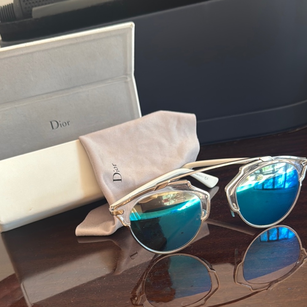Dior Reflective Silver and Teal Sunglasses